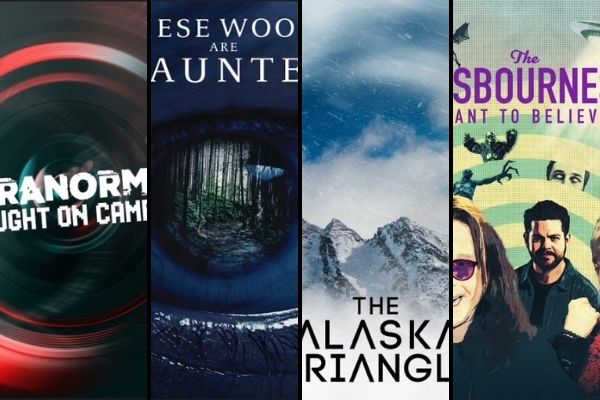 Collage of Paranormal Caught on Camera, Alaska Triangle, These Woods Are Haunted and Osbournes Want to Believe covers