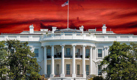 The White House in Washington D.C. with red sky background