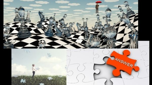 Fun & Games Solutions collage of surreal puzzle and chess images