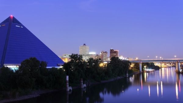 Memphis Pyramid at night