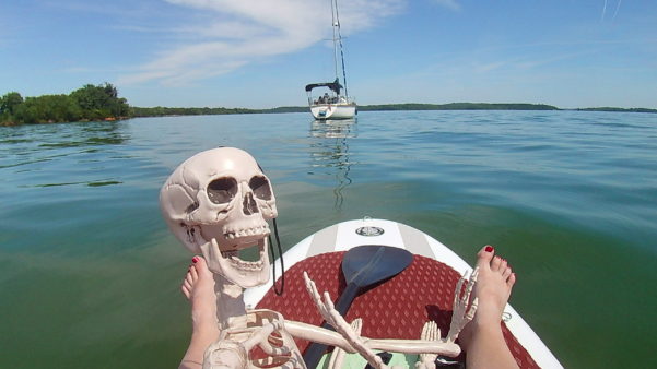 Smalls Skeleton on SUP in Percy Priest Lake