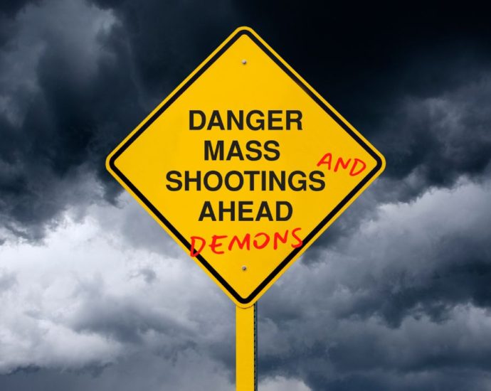 Mass Shooting And Demons Ahead Sign