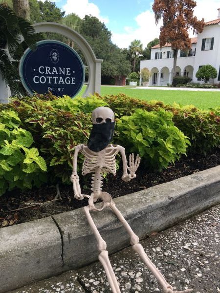 Smalls in front of Crane Cottage on Jekyll Island