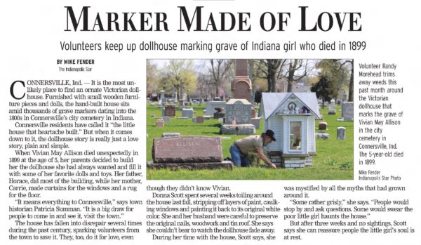 Vivian May Allison dollhouse grave clipping from Longview News-Journal