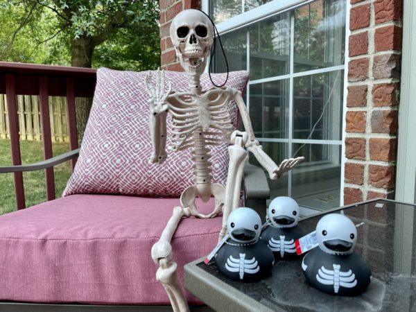 Smalls Skeleton with three skeleton rubber ducks