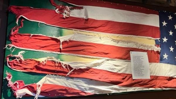 Knotted flag on display from Hastings, NE