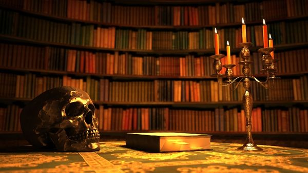 skull macabre gothic candelabra library