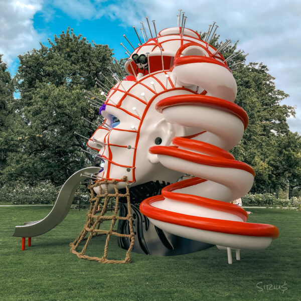 Spiral slide on Pinhead playground in Hellraiser Park as conceptualized by Cabel Adams