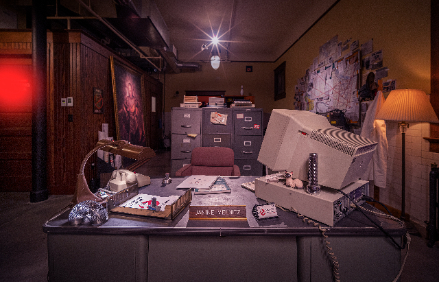 Janine's iconic desk in the firehouse bay