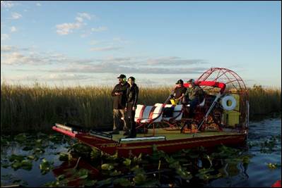 Steve Shippy and Cindy Kaza on air boat in the Florida Everglades in Ghosts of Flight 401