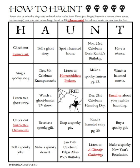 Horror Curated Haunt Bingo Card