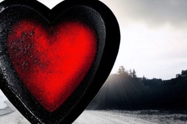 AI image of a giant dark heart in the middle of the road leads to places to haunting and haunted places to celebrate Valentine's Day 2023