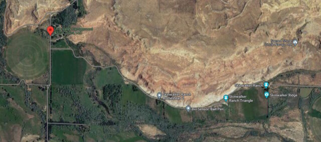 Screenshot of Google map of how close the UFO Valley Campground is to Skinwalker ranch