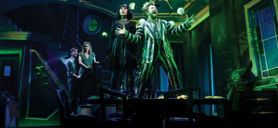 Original Broadway Company photo of Beetlejuice singing in Beetlejuice the Musical
