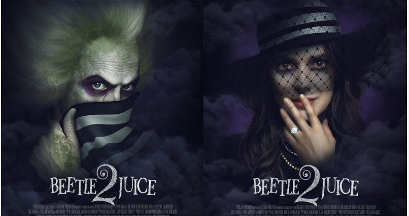Screenshot of Beetlejuice 2 concept art posters featuring Michael Keaton and Winona Ryder from Alex Murillo Art.
