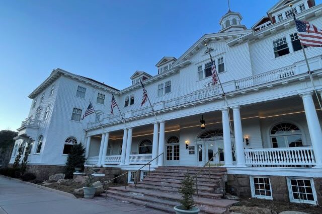 Exterior of The Stanley at dusk from the right