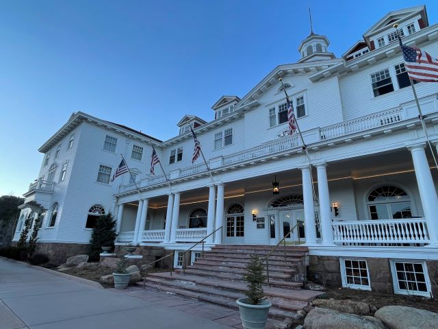 Exterior of The Stanley at dusk from the right