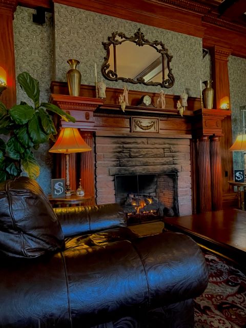 Fireplace at nighttime in The Stanley