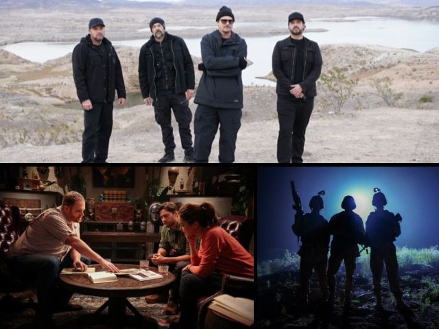 Collage of stills from Ghost Adventures, Expedition Unknown and Mission Unexplained debuts on Discovery and Science May 2023