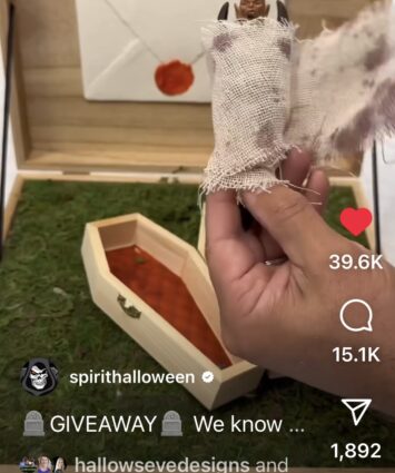 Screenshot of the Spirit Halloween Instagram post of the Spirit Hallows Tombstone Box.