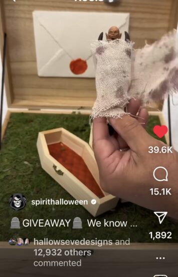 Screenshot of the Spirit Halloween Instagram post of the Spirit Hallows Tombstone Box.