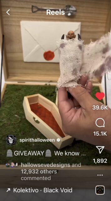 Screenshot of the Spirit Halloween Instagram post of the Spirit Hallows Tombstone Box.