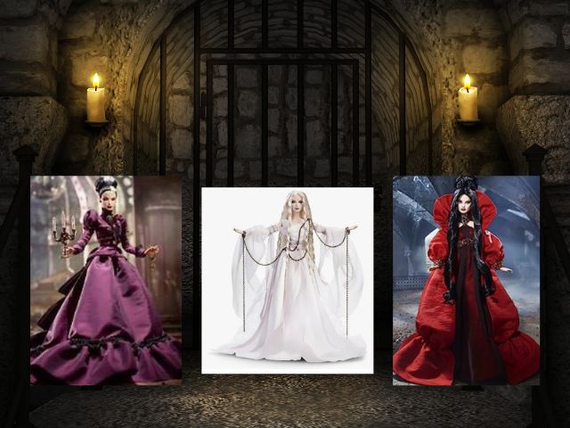 Three of the four Haunted Beauty Barbie dolls