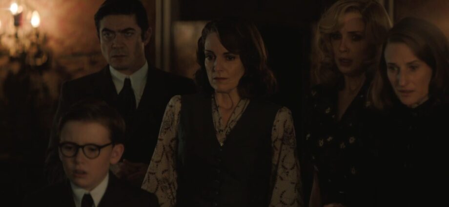 Jude Hill, Riccardo Scamarcio, Tina Fey, Kelly Reilly, and Camille Cottin in A Haunting in Venice