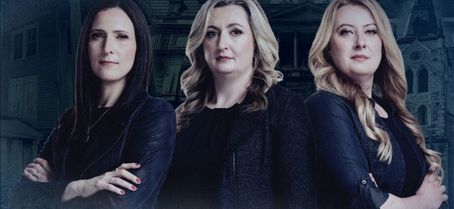 Corine Carey, Leanne Sallenback and Kelly Ireland, the ladies of History's Most Haunted key art.