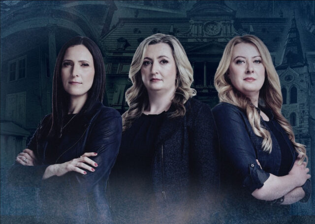 Corine Carey, Leanne Sallenback and Kelly Ireland, the ladies of History's Most Haunted key art. 