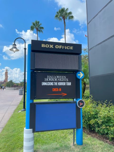 Behind the Screams outdoor check in sign