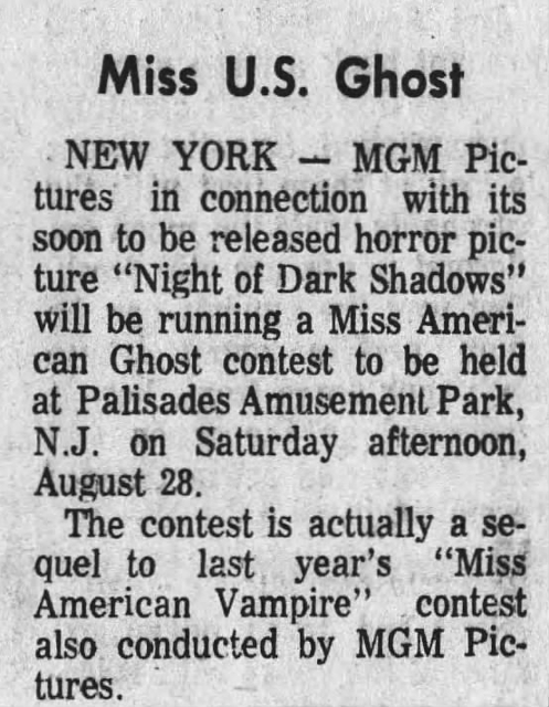 Miss U.S. Ghost pageant newspaper clipping