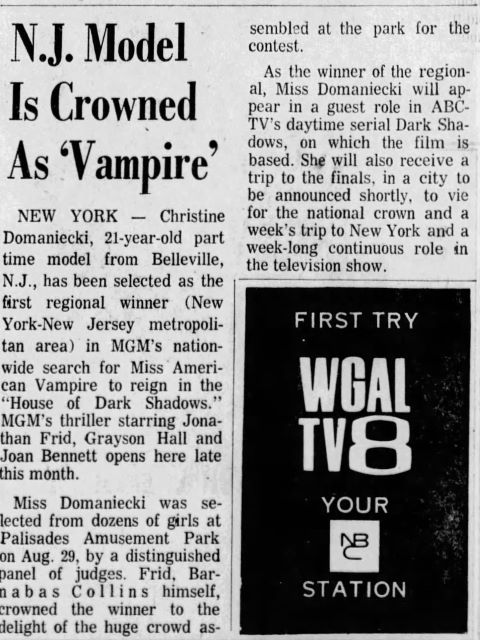 NJ Model Christine Domaniecki crowned Miss Vampire newspaper clipping