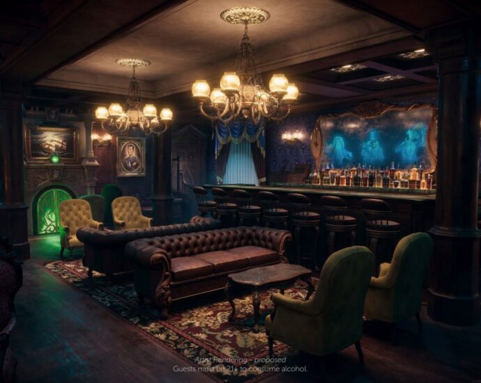 Haunted Mansion Parlor artist rendering of the bar