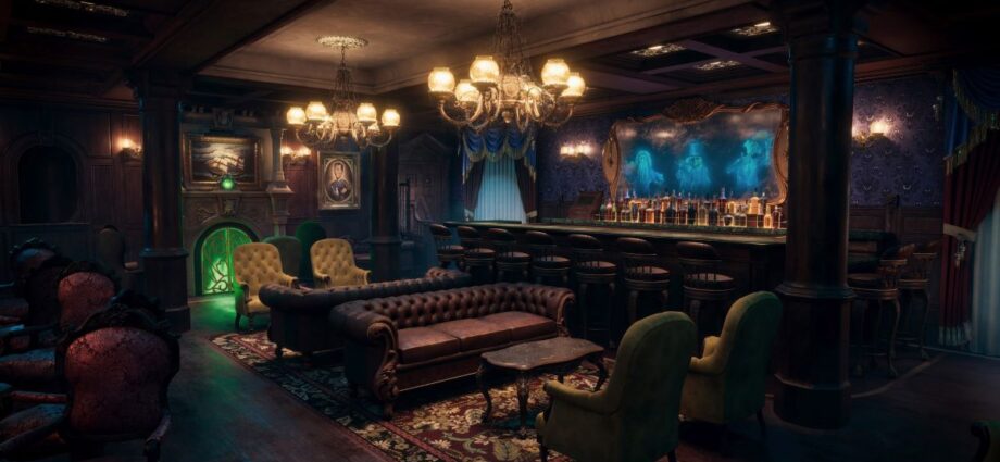 Haunted Mansion Parlor artist rendering of the bar