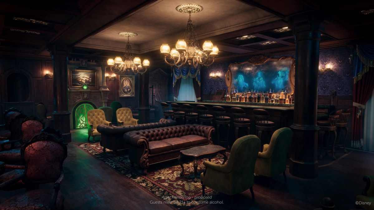 Haunted Mansion Parlor artist rendering of the bar