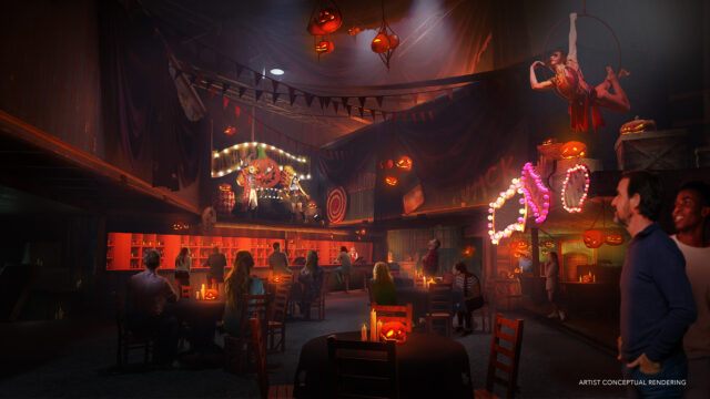 Artist rendering of a bar and stage venue at Universal Horror Unleashed.